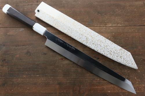 Sakai Takayuki Shinuchi Eau Trempe Honyaki Acier Blanc No.2 Finition en miroir Kiritsuke Yanagiba  300mm Avec gaine - japanny-FR