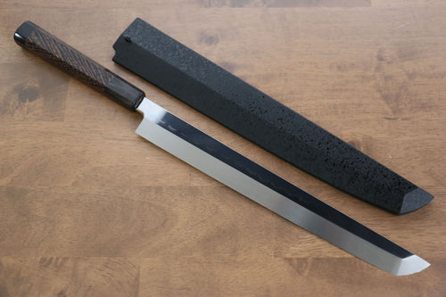 Sakai Takayuki Eau Trempe Honyaki Acier Blanc No.2 Finition en miroir Sakimaru Yanagiba  300mm Wenge (avec anneau blanc) Manipuler avec Gaine - japanny-FR