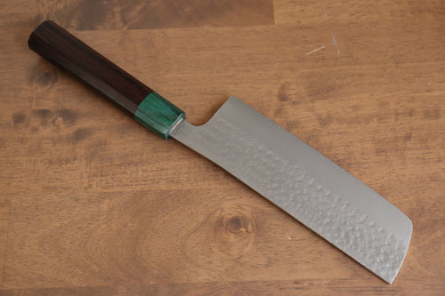 Yu Kurosaki Senko Ei R2/SG2 Martelé Nakiri  165mm Shitan(férule:Bois de Pakka vert) Manipuler - japanny-FR