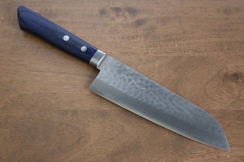 Kunihira Tanryu VG10 Martelé Santoku  170mm Bois de pakka bleu Manipuler - japanny-FR