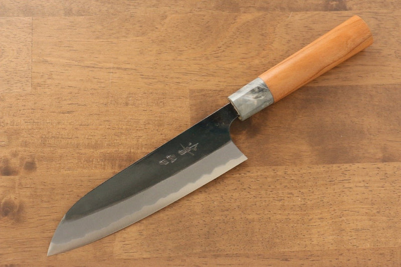 Masakage Mizu Acier Bleu No.2 Finition noire Santoku  165mm Cerisier américain Manipuler - japanny-FR