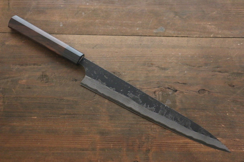 Shungo Ogata Acier Blanc No.2 Kurouchi Damas Sujihiki  240mm Shitan Manipuler - japanny-FR