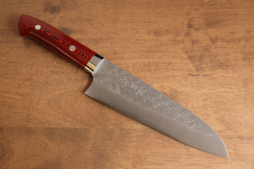 Takeshi Saji SRS13 Martelé Santoku  165mm Micarta rouge Manipuler - japanny-FR