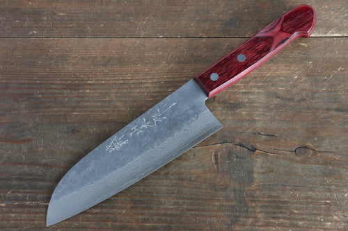 Nao Yamamoto VG10 Damaacus martelé Santoku  170mm Bois de pakka rouge Manipuler - japanny-FR