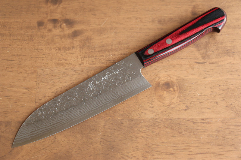 Yoshimi Kato VG10 Martelé(carré) Santoku  170mm Bois de pakka rouge Manipuler - japanny-FR