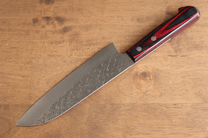 Yoshimi Kato VG10 Martelé(carré) Santoku  170mm Bois de pakka rouge Manipuler - japanny-FR
