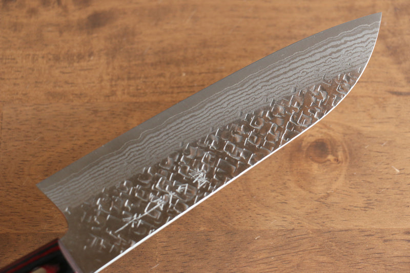 Yoshimi Kato VG10 Martelé(carré) Santoku  170mm Bois de pakka rouge Manipuler - japanny-FR