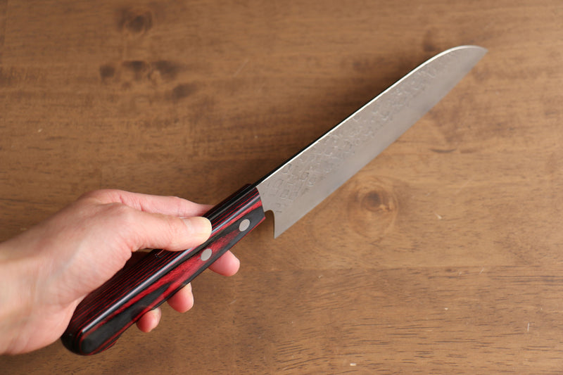 Yoshimi Kato VG10 Martelé(carré) Santoku  170mm Bois de pakka rouge Manipuler - japanny-FR