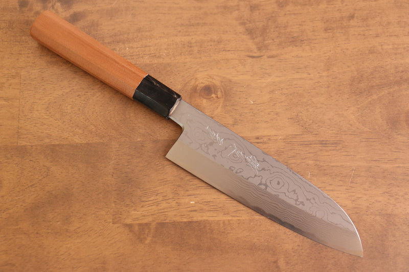 Tessen de Yamatsuka Tamahagane Damas Santoku  165mm Cerise sauvage Manipuler - japanny-FR