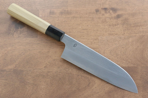 Kikuzuki Acier Blanc No.2 Kasumitogi Santoku  180mm Magnolia Manipuler - japanny-FR