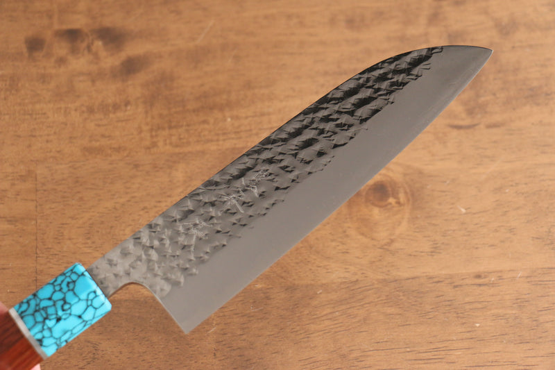 Yu Kurosaki Senko Ei R2/SG2 Martelé Santoku  165mm Shitan(férule:turquoise avec anneau) Manipuler - japanny-FR
