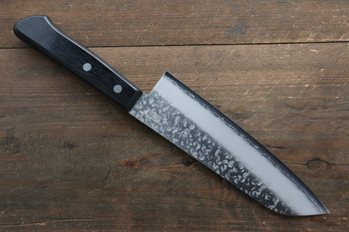 La lame de Takamura Acier Chromax Martelé Santoku  170mm Bois de pakka noir Manipuler - japanny-FR