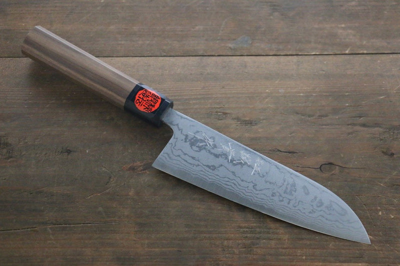 Shigeki Tanaka Acier Bleu No.2 Damas Santoku 165mm Manipuler Noix - japanny-FR