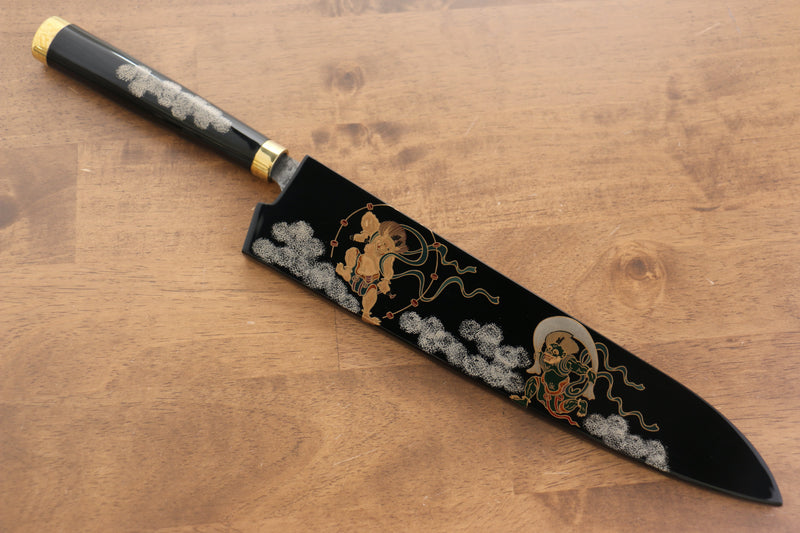 Takeshi Saji R2/SG2 Finition en diamant Gyuto  210mm L'art du Maki-e  Fujin et Raijin Manipuler avec Gaine - japanny-FR