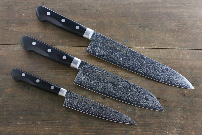 Sakai Takayuki AUS10 45 Layer Mirrored Damascus Japanese Gyuto 210mm, Santoku 170mm& Petty 135mm Set - japanny-FR