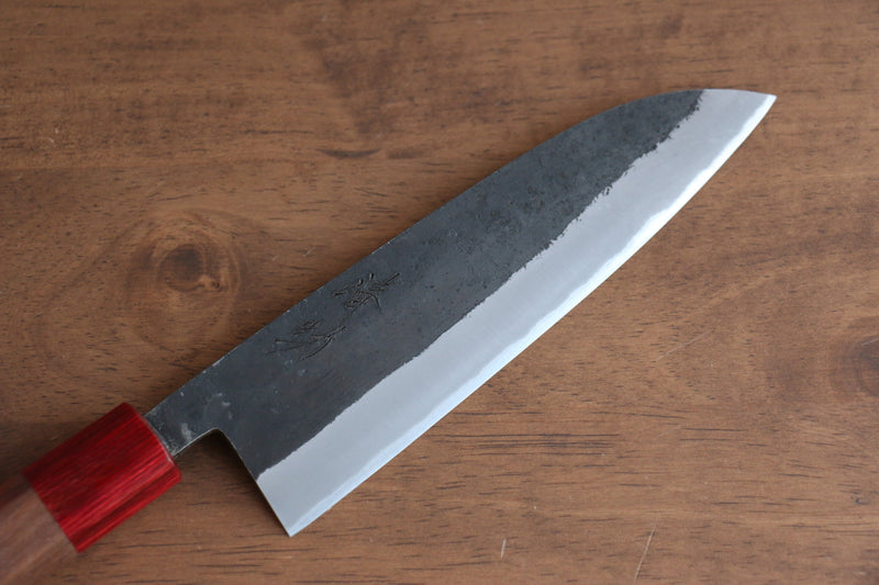 Seisuke Kurumi Acier Bleu Kurouchi Santoku  165mm Noix(double bague derouge ) Manipuler - japanny-FR