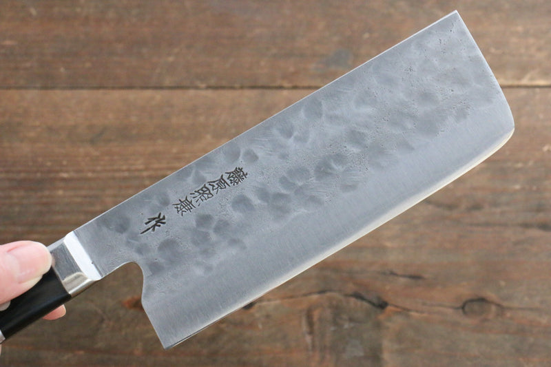 Fujiwara Teruyasu Maboroshi Acier Blanc No.1 Nashiji Martelé Nakiri  150mm Bois de pakka noir Manipuler - japanny-FR