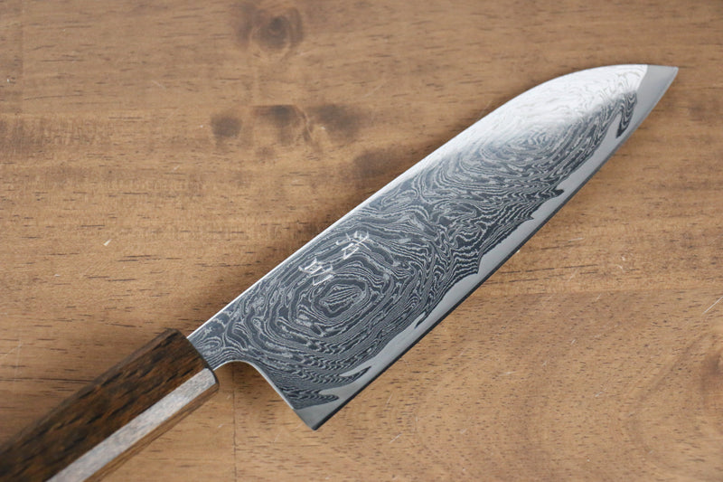 Seisuke Nami AUS10 Finition miroir Damas Santoku  165mm Chêne Manipuler - japanny-FR