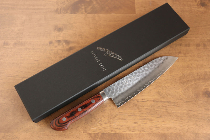 Coffret Cadeau Avec Couteau Santoku Seisuke en Acier Suédois Avec Manche en Bois d'acajou et Serviette Blanche - japanny-FR