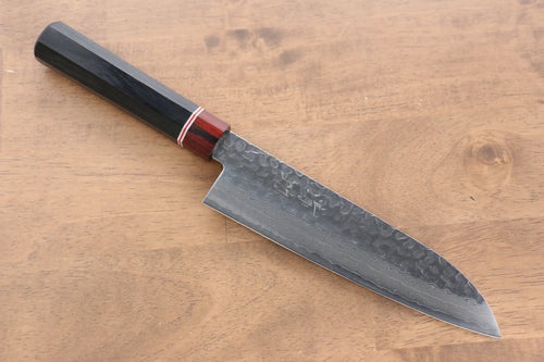 Seisuke VG10 Damas Santoku  180mm Bois de pakka noir Manipuler - japanny-FR