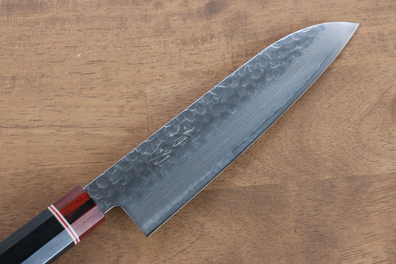 Seisuke VG10 Damas Santoku  180mm Bois de pakka noir Manipuler - japanny-FR