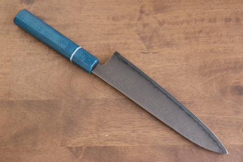 Seisuke VG5 Nashiji Teinture noire Gyuto  210mm Toile Micarta Bleue Manipuler - japanny-FR