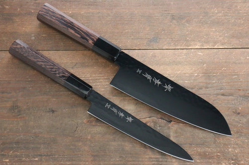 Sakai Takayuki Sakai Takayuki  Kurokage VG10 Hammered Teflon Coating Santoku & Petty 150mm  with Wenge Handle Set - japanny-FR