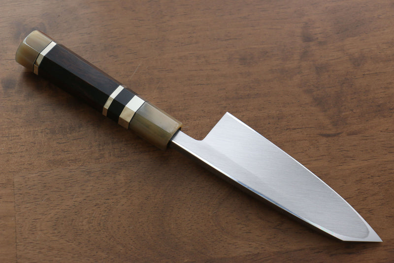 Jikko Shiko Acier Blanc Kiritsuke Deba 120mm Manipuler Ebène avec double anneau - japanny-FR