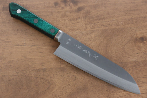 Sakai Kikumori Acier Bleu No.1 Santoku Couteau Japonais 165mm Bois de pakka vert Manipuler - japanny-FR