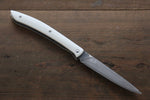 Takeshi Saji R2/SG2 Damas noir couteau à steak pliant  100mm Micarta blanc Manipuler - japanny-FR