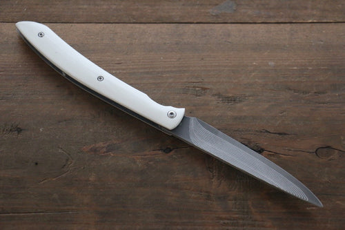 Takeshi Saji R2/SG2 Damas noir couteau à steak pliant  100mm Micarta blanc Manipuler - japanny-FR