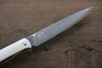 Takeshi Saji R2/SG2 Damas noir couteau à steak pliant  100mm Micarta blanc Manipuler - japanny-FR