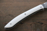 Takeshi Saji R2/SG2 Damas noir couteau à steak pliant  100mm Micarta blanc Manipuler - japanny-FR