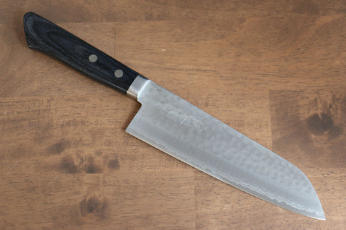 Kunihira Tanryu VG10 Martelé Santoku  170mm bleu marine de pakka noir Manipuler - japanny-FR