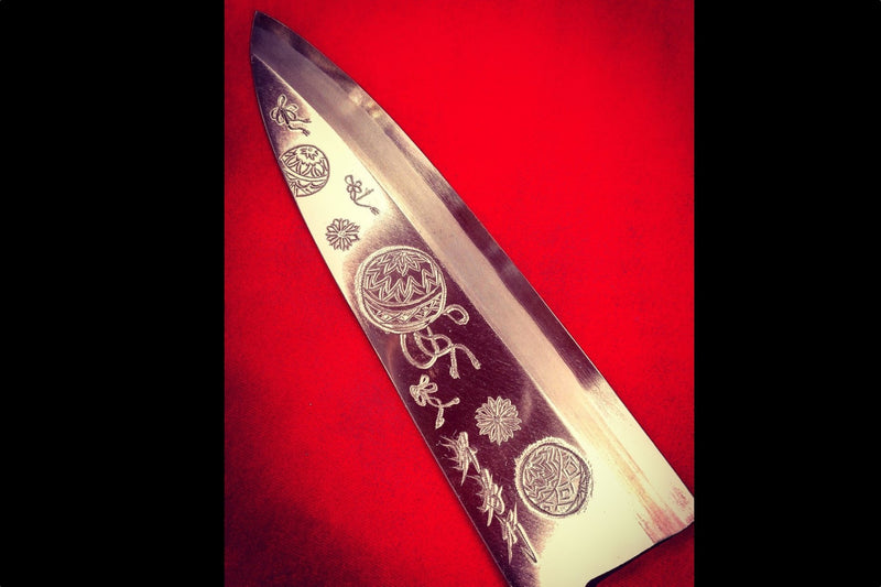 Sakai Takayuki Kasumitogi White Steel Temari engraving Deba  165mm - japanny-FR