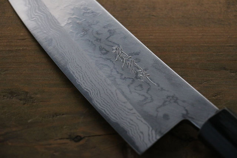 Takayuki Iwai Acier Bleu No.2 Damas Santoku  170mm Shitan Manipuler - japanny-FR