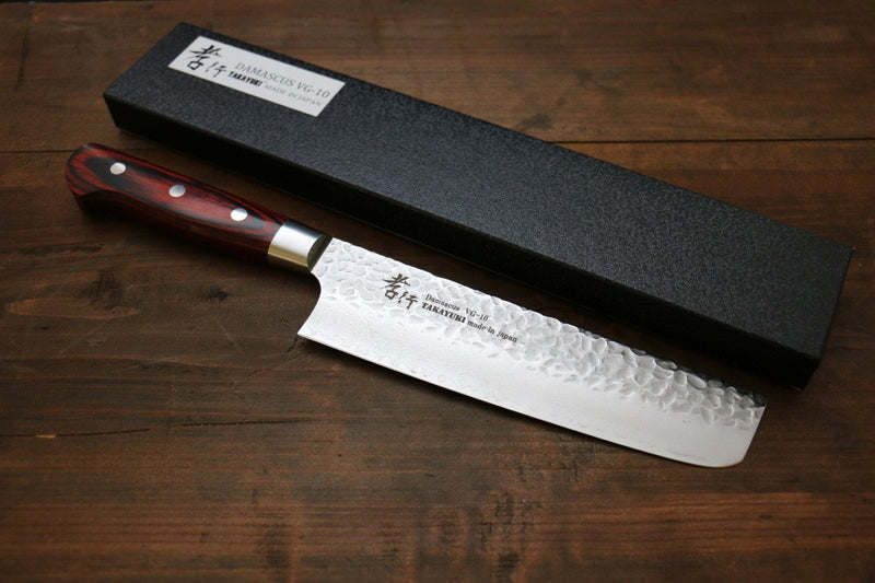 Sakai Takayuki VG10 33-Couches Damas Nakiri  160mm Bois d'acajou Pakka Manipuler - japanny-FR