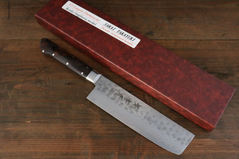 Sakai Takayuki VG10 17 Couche de Damas Nakiri  160mm Désert Ironwood(Sugihara) Manipuler - japanny-FR