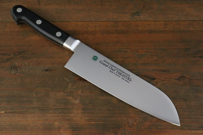 Sakai Takayuki Grand Chef Acier suédois Santoku 180mm Manipuler - japanny-FR