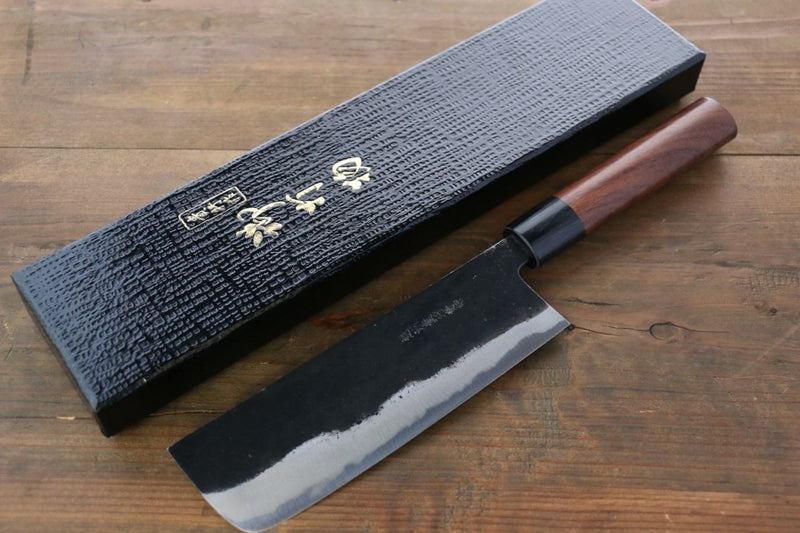 Takayuki Iwai Acier Bleu No.2 Kurouchi Nakiri  165mm Shitan Manipuler - japanny-FR