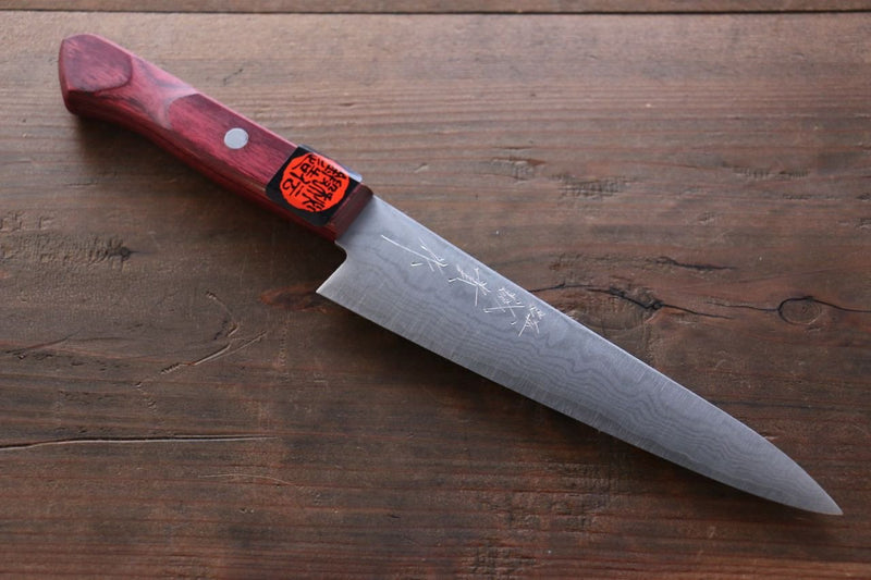 Shigeki Tanaka VG10 17-Couches Damas Petite-utilité.  150mm Bois de pakka rouge Manipuler - japanny-FR