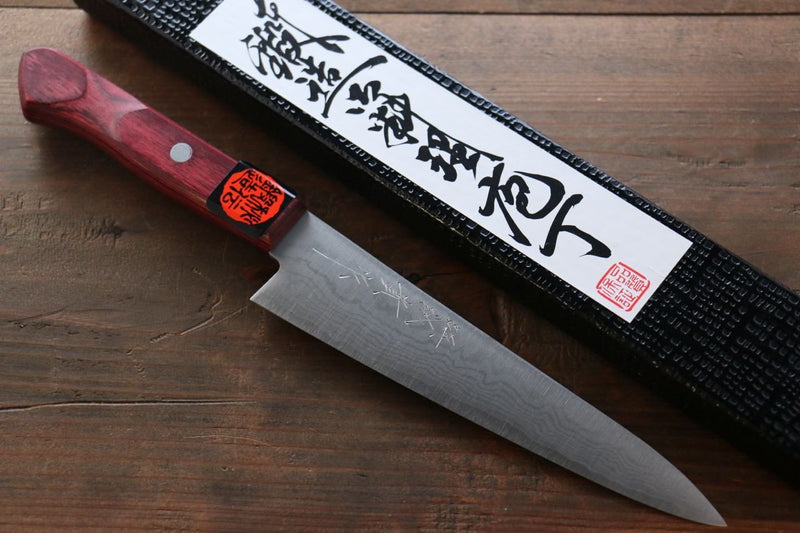 Shigeki Tanaka VG10 17-Couches Damas Petite-utilité.  150mm Bois de pakka rouge Manipuler - japanny-FR