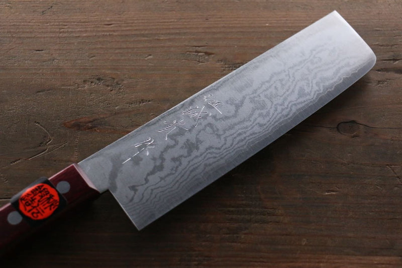 Shigeki Tanaka VG10 17-Couches Damas Nakiri  160mm Bois de pakka rouge Manipuler - japanny-FR