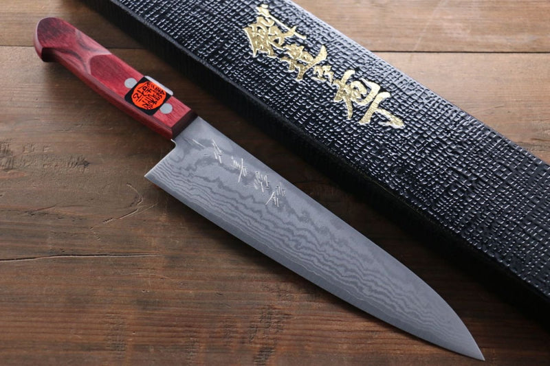 Shigeki Tanaka VG10 17-Couches Damas Gyuto  180mm Bois de pakka rouge Manipuler - japanny-FR