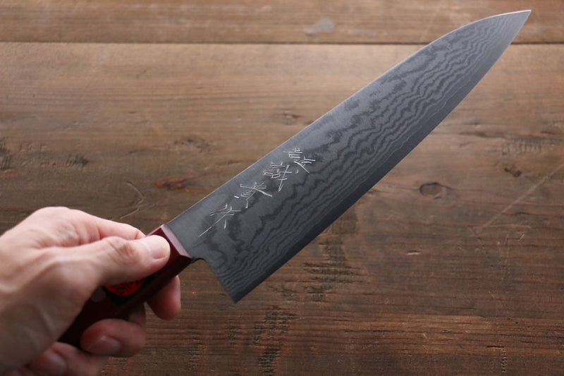 Shigeki Tanaka VG10 17-Couches Damas Gyuto  180mm Bois de pakka rouge Manipuler - japanny-FR