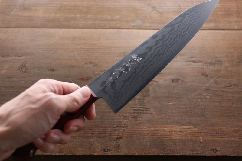 Shigeki Tanaka VG10 17-Couches Damas Gyuto  180mm Bois de pakka rouge Manipuler - japanny-FR